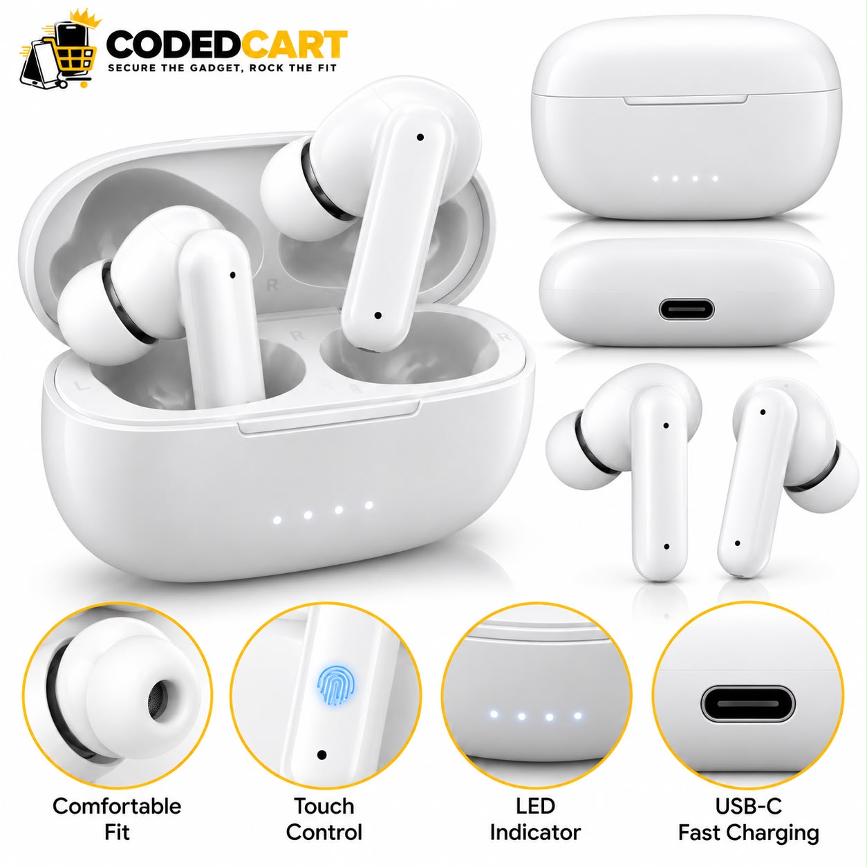 Premium Wireless Earbuds – White
